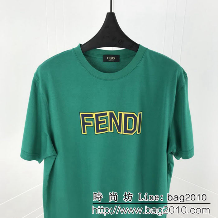FENDI芬迪 19FW春夏新款 黃色包邊Fendi字母印花短袖 情侶款 ydi1095